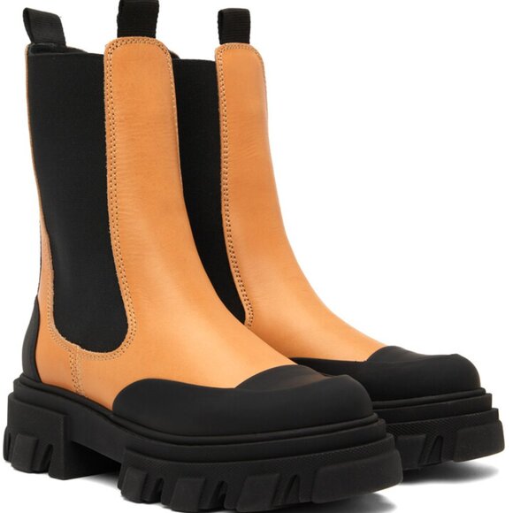 Ganni Tan Cleated Mid Chelsea Boots - Picture 3 of 4